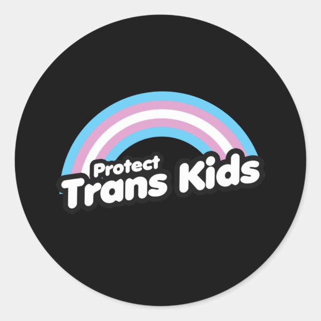 Pegatina Redonda Proteger a los niños trans - Arcoíris (Anverso)