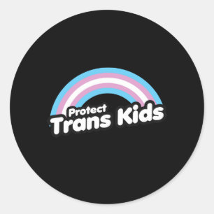 Pegatina Redonda Proteger a los niños trans - Arcoíris