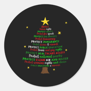Pegatina Redonda Proteger árbol de Navidad demócrata feminista soci