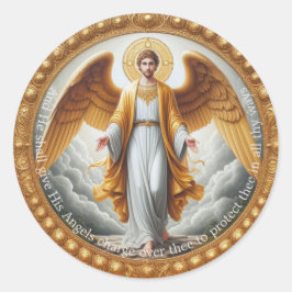 Pegatina Redonda Proteger el ángel