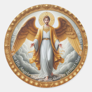 Pegatina Redonda Proteger el ángel