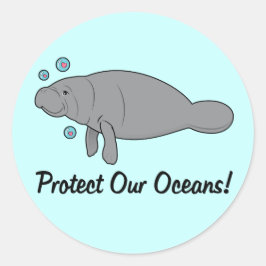 Pegatina Redonda Proteger nuestros océanos con Manatee