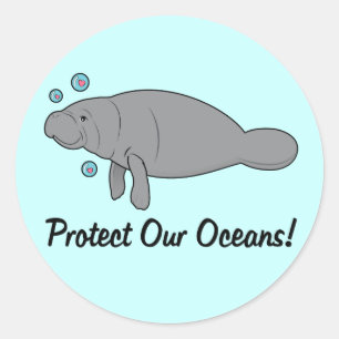 Pegatina Redonda Proteger nuestros océanos con Manatee