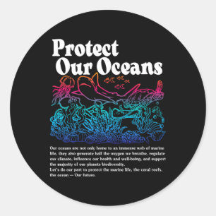 Pegatina Redonda Proteger nuestros océanos Salven el Día Mundial de