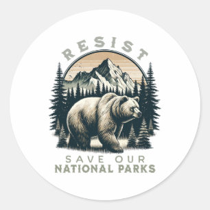 Pegatina Redonda Proteger Nuestros Parques Nacionales Resistiendo A