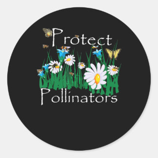 Pegatina Redonda proteger polinizadores abejas mariposas flores bot
