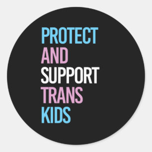 Pegatina Redonda Proteger y Apoyar a los Niños Trans