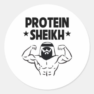 Pegatina Redonda Protein Sheikh Funny Gym Gimnasio Árabe Cuerpo de 