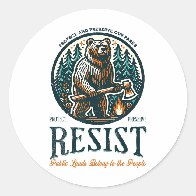 Pegatina Redonda Proteja Nuestros Parques Nacionales Resistiéndose  (Anverso)