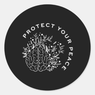 Pegatina Redonda Proteja su cerebro para la toma de conciencia sobr