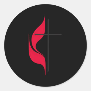 Pegatina Redonda Protesta de metodistas de bandera cristiana