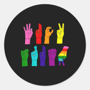 Pegatina Redonda Protesta Lenguaje de Señas ASL Anti-Trump Lgbtq+