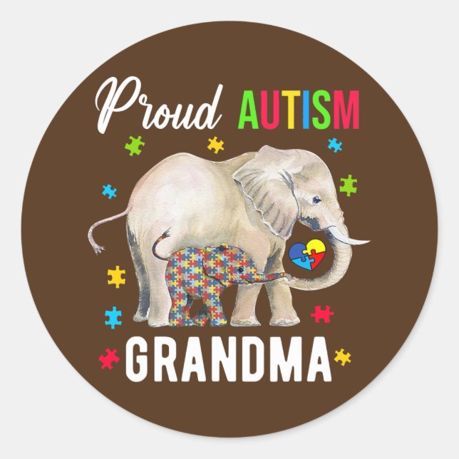 Pegatina Redonda Proud Autism Grandma Funny Autism Awareness Daddy (Anverso)