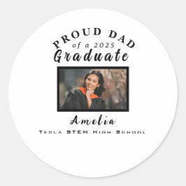 Pegatina Redonda Proud Dad Graduation 2025 Custom Photo Gift 