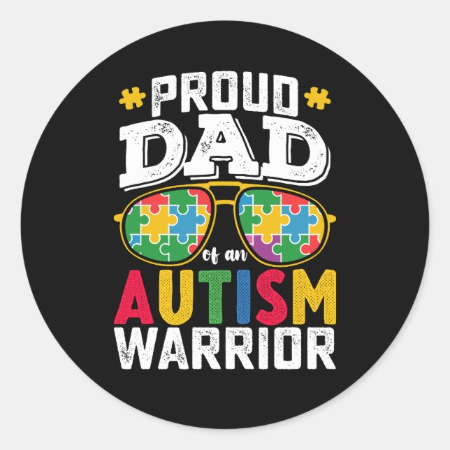 Pegatina Redonda Proud Dad Of An Autism Warrior Family (Anverso)