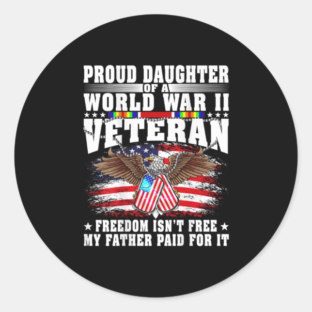 Pegatina Redonda Proud Daughter Of World War 2 Veteran Military Vet (Anverso)