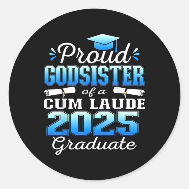 Pegatina Redonda Proud Godsister Of 2025 Cum Laude Graduate Cl Of 2 (Anverso)