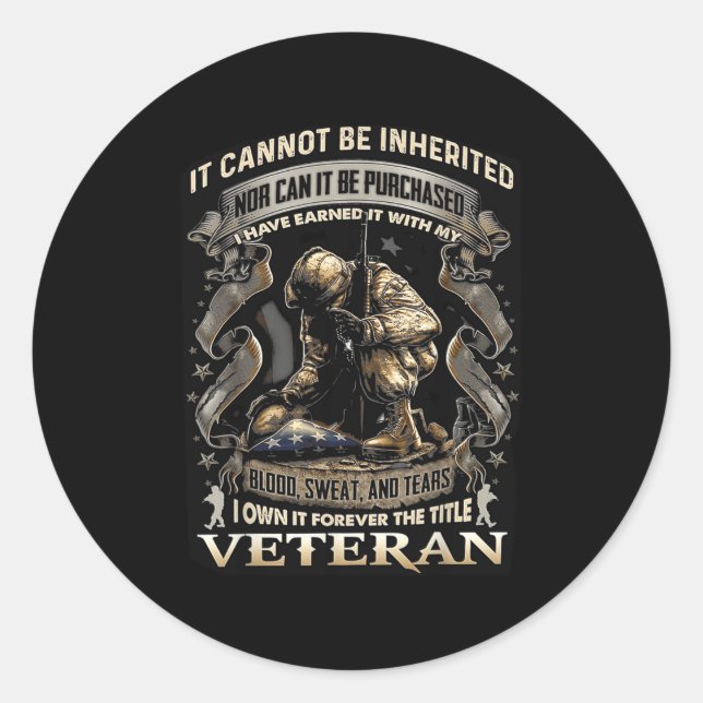 Pegatina Redonda Proud Military Veteran Patriotic American Flag It  (Anverso)