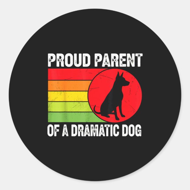 Pegatina Redonda Proud Parent Of A Dramatic Dog Silhouette Retro De (Anverso)