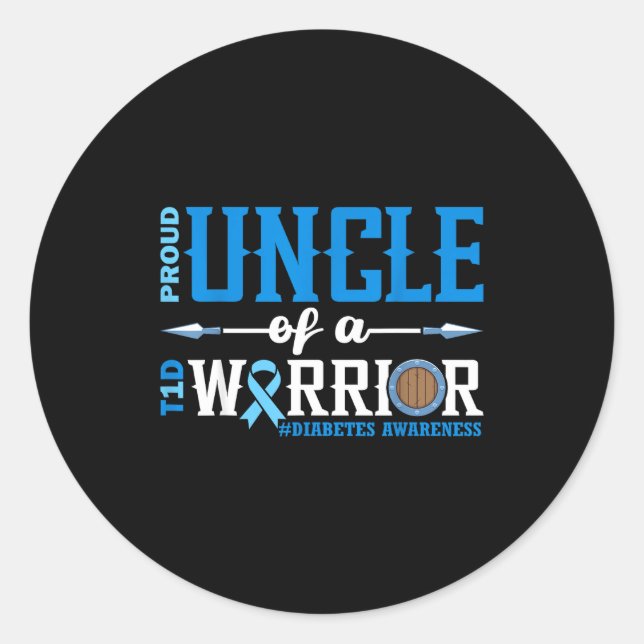 Pegatina Redonda Proud Uncle Of A T1d Warrior Diabetes Awareness Ri (Anverso)