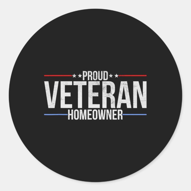 Pegatina Redonda Proud Veteran Homeowner - New House Owner Military (Anverso)