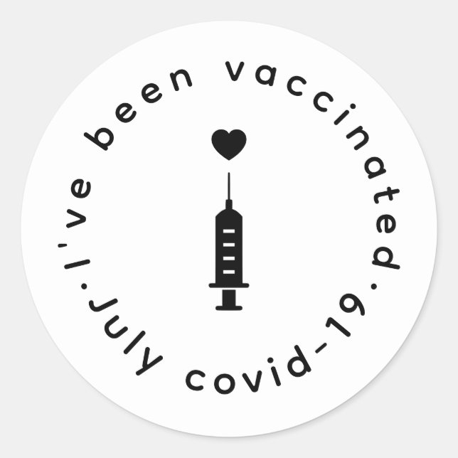 Pegatina Redonda Proudly Vaccinated Heart Needle Design (Anverso)