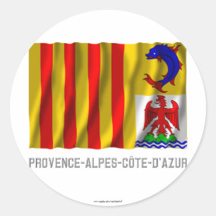 Pegatina Redonda Provence-Alpes-Côte-d'Azur ondeando la bandera con