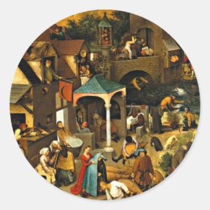 Pegatina Redonda Proverbios neerlandeses, de Pieter Bruegel,