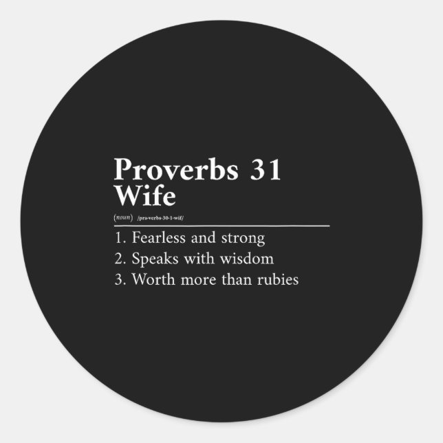 Pegatina Redonda Proverbs 31 Wife Definition  (Anverso)