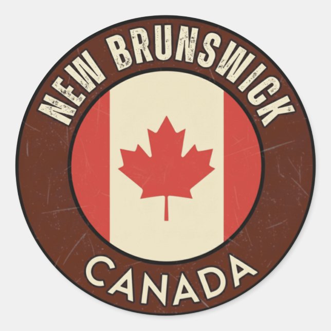 Pegatina Redonda Provincia de Nuevo Brunswick Canadá (Anverso)