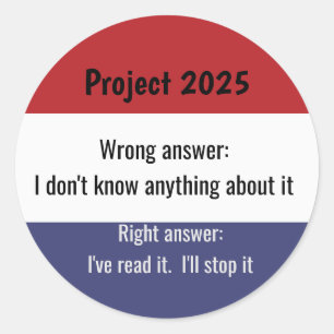 Pegatina Redonda Proyecto 2025 - Respuesta errónea