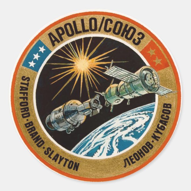 Pegatina Redonda Proyecto de pruebas Apollo-Soyuz (Anverso)