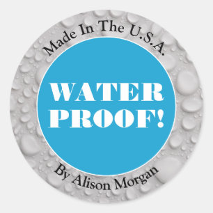 Pegatina Redonda Prueba de agua, texto blanco, 3 líneas de texto, f