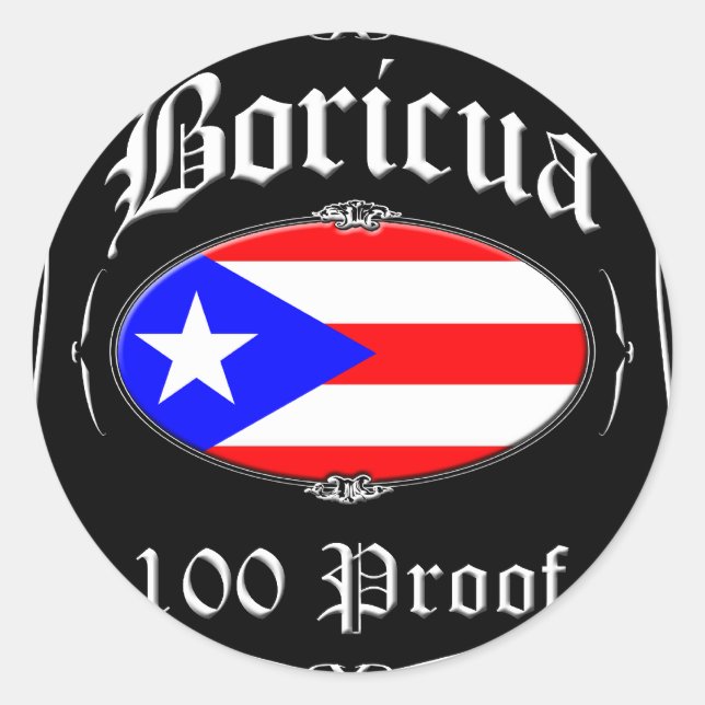 Pegatina Redonda Prueba de Boricua 100 (Anverso)