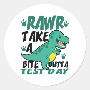 Pegatina Redonda Prueba de examen de dinosaurio para estudiantes de