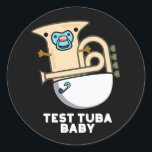 Pegatina Redonda Prueba Tuba Baby Funny Science Tuba Pun Dark BG<br><div class="desc">Test Tuba Baby Funny Science Tuba Pun presenta un lindo tuba en pañal para bebé con un pacificador en la boca . Perfecto regalo de juego de palabras para la familia y amigos que aman la tierna música de ciencia tuba.</div>