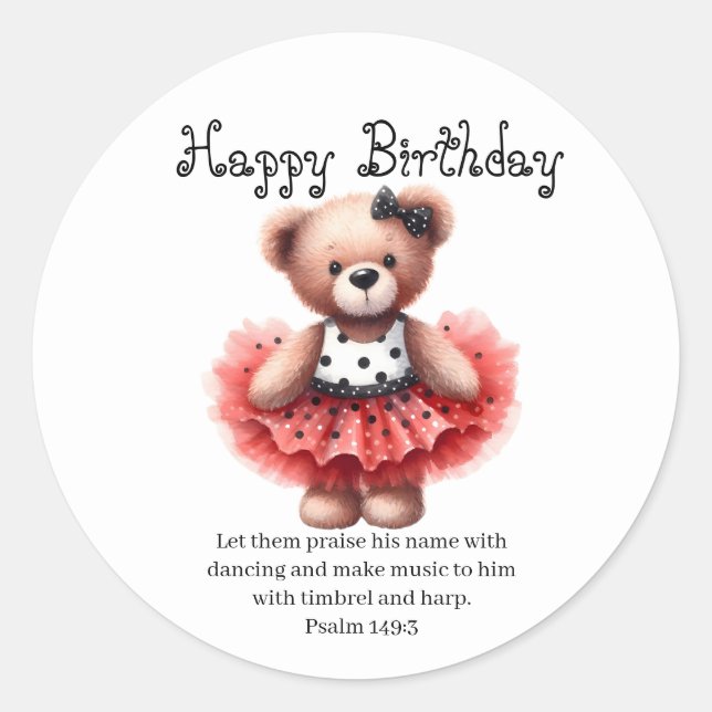 Pegatina Redonda Psalm 149:3 Teddy Ballerina  Round Sticker (Anverso)
