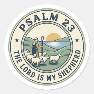 Pegatina Redonda Psalm 23 The Lord Is My Shepherd Vintage Stamp