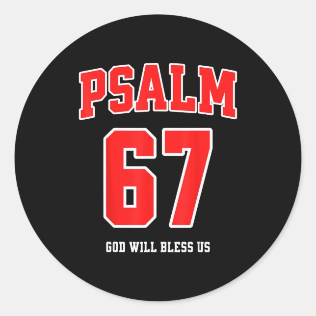 Pegatina Redonda Psalm 67 God Will Bless Us Varsity Number 67  (Anverso)