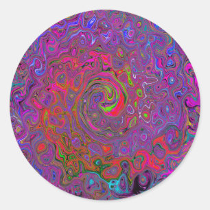 Pegatina Redonda Psicodelia Groovy Magenta Retro Bañón Líquido