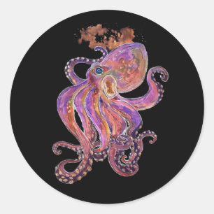 Pegatina Redonda Psicodelia Púrpura Mar Profundo Kraken