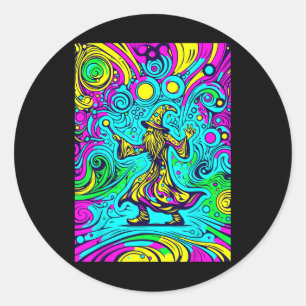 Pegatina Redonda Psicodelia Trippy Rave Colorful Dancing Wizard