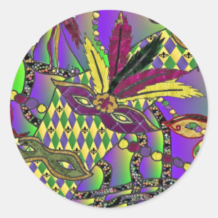 Pegatina Redonda Psicodelic Mardi Gras Feather Mask Gifts Appartal