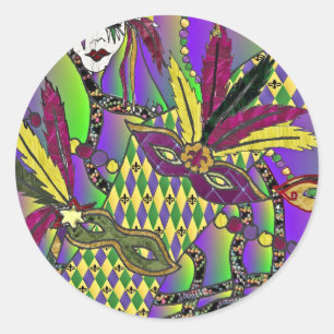 Pegatina Redonda Psicodelic Mardi Gras Feather Mask Gifts Appartal