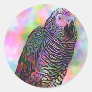 Pegatina Redonda Psicodelic Parrot