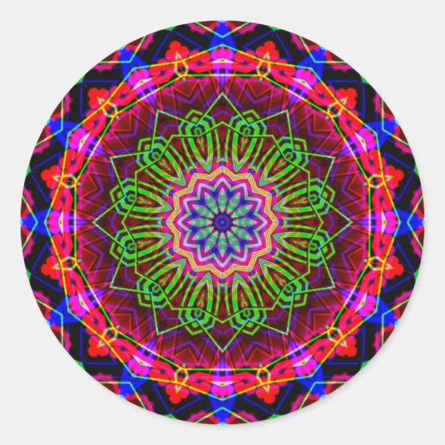 Pegatina Redonda Psicodélico Kaleidoscope Mandala (Anverso)