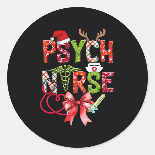 Pegatina Redonda Psych Nurse Christmas Cute Coquette Christmas Bow  (Anverso)