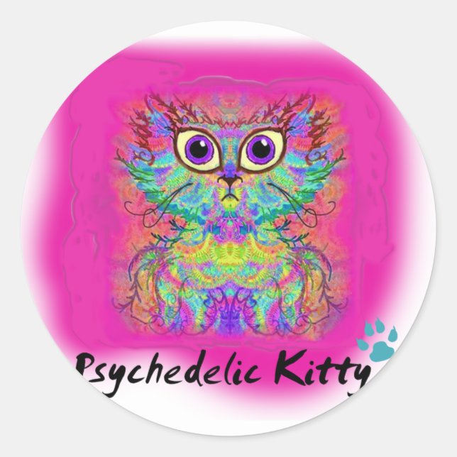 Pegatina Redonda Psychedelic Kitty (Anverso)