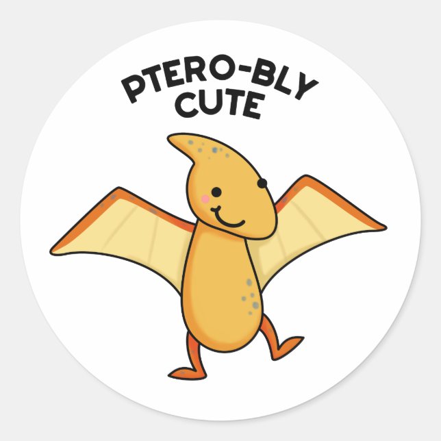 Pegatina Redonda Pterobobly Cute Funny Dinosaur Pterodactyl Pun (Anverso)