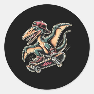 Pegatina Redonda Pterodáctilo de dibujos animados de patinaje radic